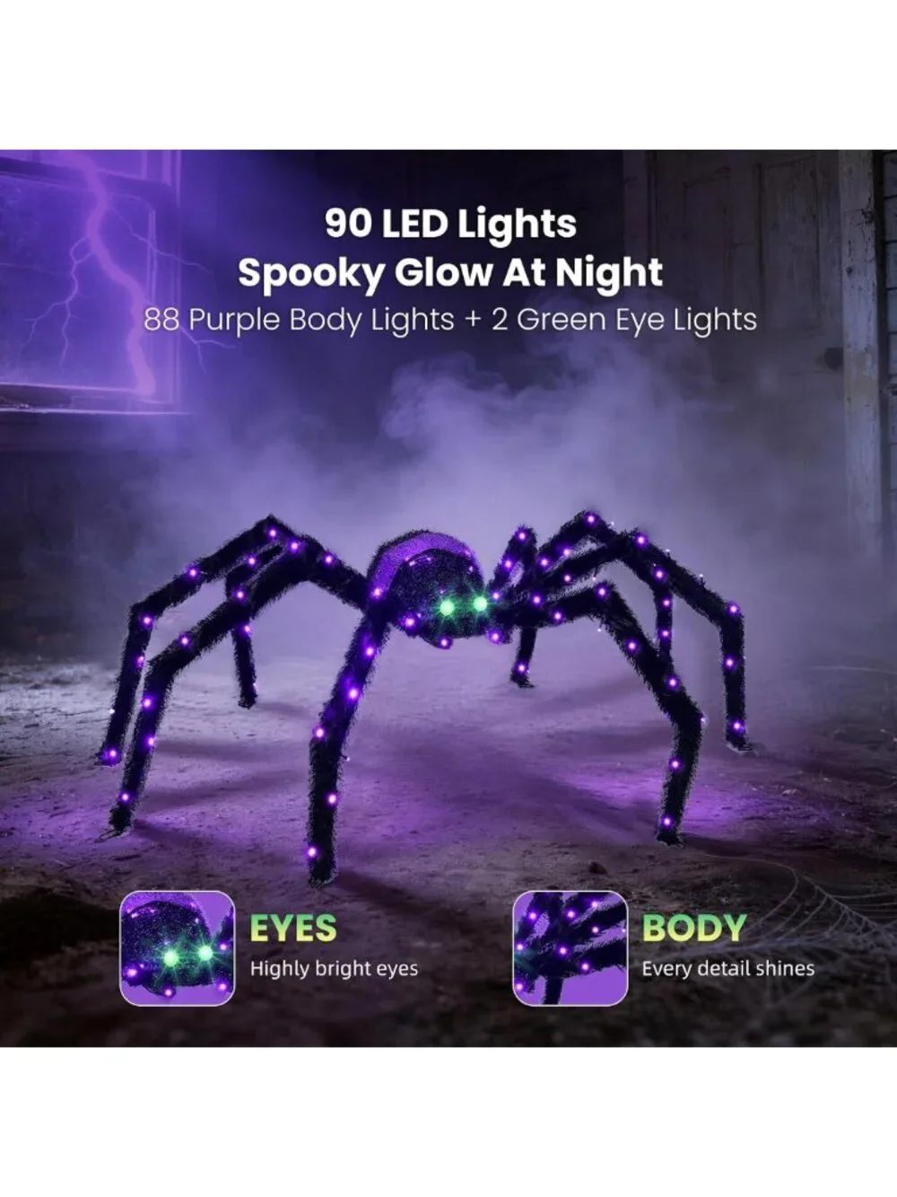 Giant 4.2FT Lighted Spider Halloween Decoration - Waterproof Outdoor Decor with